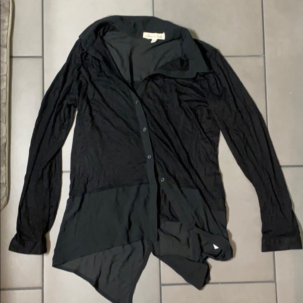 Black part sheer blouse button down